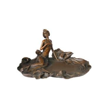 Weibliche Figur Bronze Skulptur Lotus Dame Indoor Decor Messing Statue TPE-497 (B)